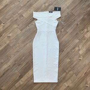 Missguided bodycon off the shoulder midi dress